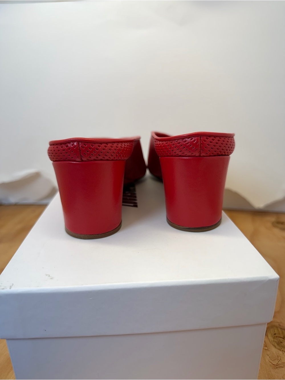 Lucasheva Angel Mule Pump in Red leather pointed toe wedge heel sandal - Picture 9 of 11